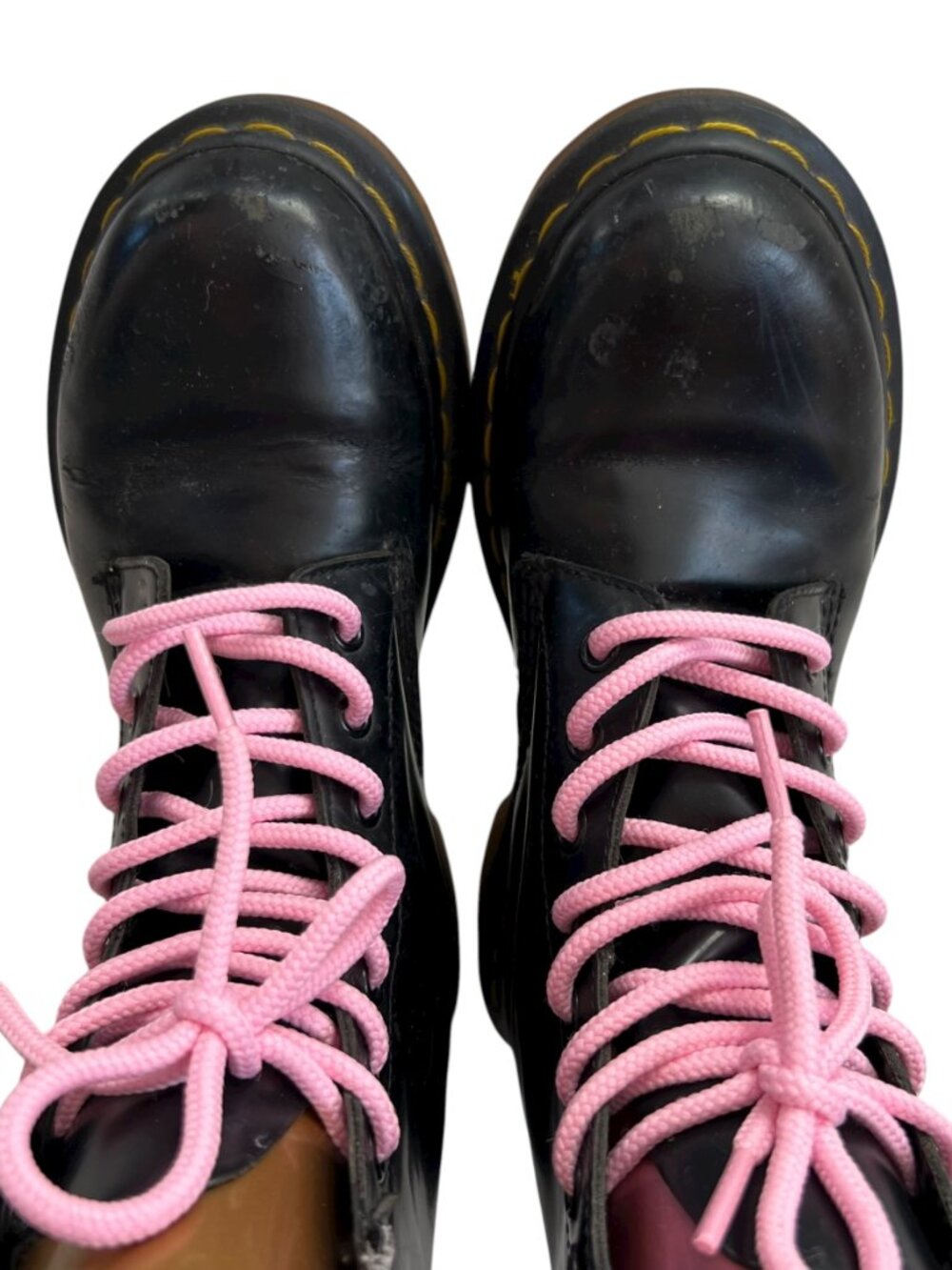 Dr Martens boots 1460 smooth black leather pink laces womens 6 combat docs - Picture 5 of 15